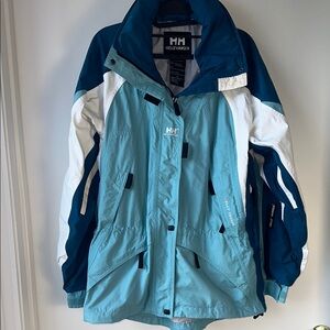 Helly Hansen Blue and White Ski Jacket with Weather Resistant Fabric
